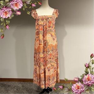 KNOX ROSE Maxi Floral Paisley Dress with pockets Size large